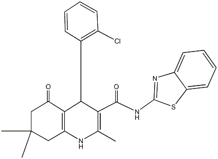 N-(1,3-benzothiazol-2-yl)-4-(2-chlorophenyl)-2,7,7-trimethyl-5-oxo-1,4,5,6,7,8-hexahydroquinoline-3-carboxamide Struktur