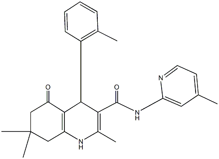 2,7,7-trimethyl-4-(2-methylphenyl)-N-(4-methylpyridin-2-yl)-5-oxo-1,4,5,6,7,8-hexahydroquinoline-3-carboxamide,361194-75-4,结构式