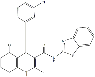 N-(1,3-benzothiazol-2-yl)-4-(3-chlorophenyl)-2-methyl-5-oxo-1,4,5,6,7,8-hexahydroquinoline-3-carboxamide Struktur