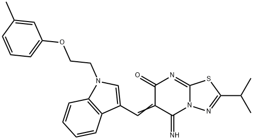 5-imino-2-isopropyl-6-({1-[2-(3-methylphenoxy)ethyl]-1H-indol-3-yl}methylene)-5,6-dihydro-7H-[1,3,4]thiadiazolo[3,2-a]pyrimidin-7-one 结构式