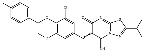 6-{3-chloro-4-[(4-fluorobenzyl)oxy]-5-methoxybenzylidene}-5-imino-2-isopropyl-5,6-dihydro-7H-[1,3,4]thiadiazolo[3,2-a]pyrimidin-7-one 结构式