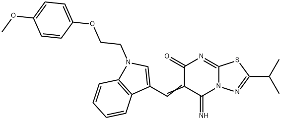 5-imino-2-isopropyl-6-({1-[2-(4-methoxyphenoxy)ethyl]-1H-indol-3-yl}methylene)-5,6-dihydro-7H-[1,3,4]thiadiazolo[3,2-a]pyrimidin-7-one,361200-91-1,结构式