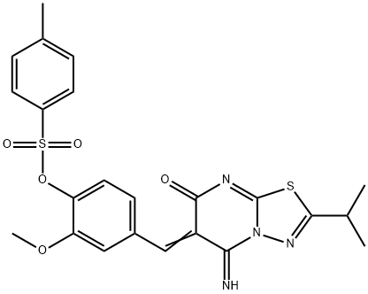 4-[(5-imino-2-isopropyl-7-oxo-5H-[1,3,4]thiadiazolo[3,2-a]pyrimidin-6(7H)-ylidene)methyl]-2-methoxyphenyl 4-methylbenzenesulfonate 结构式