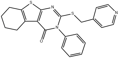 3-phenyl-2-[(4-pyridinylmethyl)sulfanyl]-5,6,7,8-tetrahydro[1]benzothieno[2,3-d]pyrimidin-4(3H)-one Struktur
