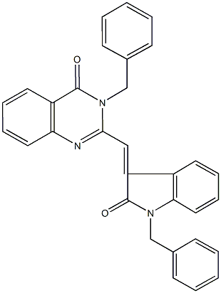 3-benzyl-2-[(1-benzyl-2-oxo-1,2-dihydro-3H-indol-3-ylidene)methyl]-4(3H)-quinazolinone Structure