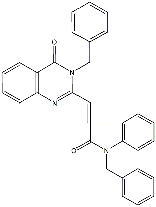 3-benzyl-2-[(1-benzyl-2-oxo-1,2-dihydro-3H-indol-3-ylidene)methyl]-4(3H)-quinazolinone,361987-53-3,结构式