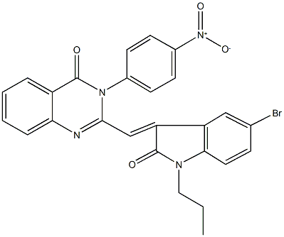 2-[(5-bromo-2-oxo-1-propyl-1,2-dihydro-3H-indol-3-ylidene)methyl]-3-{4-nitrophenyl}-4(3H)-quinazolinone,361990-13-8,结构式