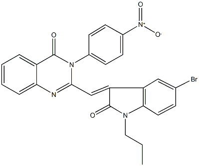 2-[(5-bromo-2-oxo-1-propyl-1,2-dihydro-3H-indol-3-ylidene)methyl]-3-{4-nitrophenyl}-4(3H)-quinazolinone Structure