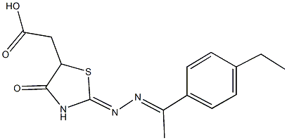 (2-{[1-(4-ethylphenyl)ethylidene]hydrazono}-4-oxo-1,3-thiazolidin-5-yl)acetic acid 化学構造式