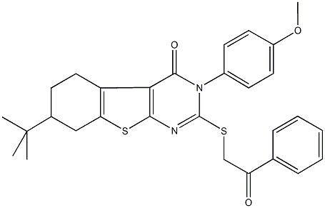 7-tert-butyl-3-(4-methoxyphenyl)-2-[(2-oxo-2-phenylethyl)sulfanyl]-5,6,7,8-tetrahydro[1]benzothieno[2,3-d]pyrimidin-4(3H)-one 化学構造式