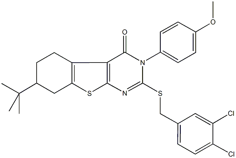 7-tert-butyl-2-[(3,4-dichlorobenzyl)sulfanyl]-3-(4-methoxyphenyl)-5,6,7,8-tetrahydro[1]benzothieno[2,3-d]pyrimidin-4(3H)-one 结构式