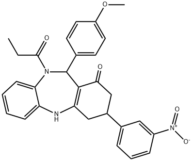 362000-89-3 3-{3-nitrophenyl}-11-(4-methoxyphenyl)-10-propionyl-2,3,4,5,10,11-hexahydro-1H-dibenzo[b,e][1,4]diazepin-1-one