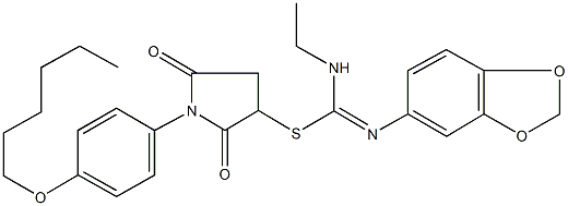 1-[4-(hexyloxy)phenyl]-2,5-dioxo-3-pyrrolidinyl N'-(1,3-benzodioxol-5-yl)-N-ethylimidothiocarbamate|