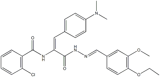 2-chloro-N-(2-[4-(dimethylamino)phenyl]-1-{[2-(4-ethoxy-3-methoxybenzylidene)hydrazino]carbonyl}vinyl)benzamide Struktur