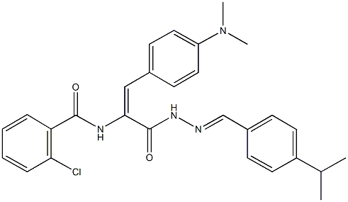 2-chloro-N-(2-[4-(dimethylamino)phenyl]-1-{[2-(4-isopropylbenzylidene)hydrazino]carbonyl}vinyl)benzamide,362481-64-9,结构式