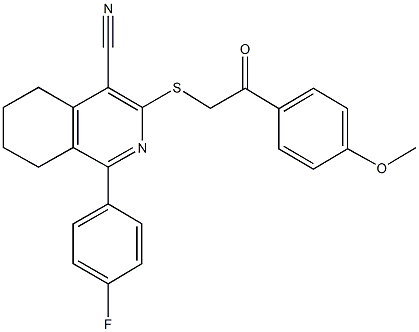 1-(4-fluorophenyl)-3-{[2-(4-methoxyphenyl)-2-oxoethyl]sulfanyl}-5,6,7,8-tetrahydro-4-isoquinolinecarbonitrile Struktur
