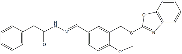 N'-{3-[(1,3-benzoxazol-2-ylsulfanyl)methyl]-4-methoxybenzylidene}-2-phenylacetohydrazide 结构式