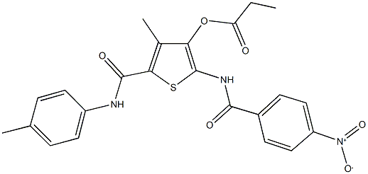 2-({4-nitrobenzoyl}amino)-4-methyl-5-(4-toluidinocarbonyl)-3-thienyl propionate,362497-73-2,结构式