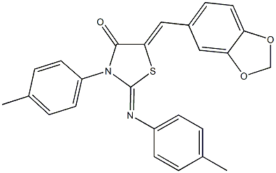 5-(1,3-benzodioxol-5-ylmethylene)-3-(4-methylphenyl)-2-[(4-methylphenyl)imino]-1,3-thiazolidin-4-one 结构式