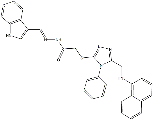 N'-(1H-indol-3-ylmethylene)-2-({5-[(1-naphthylamino)methyl]-4-phenyl-4H-1,2,4-triazol-3-yl}sulfanyl)acetohydrazide Struktur