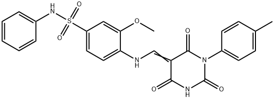 3-methoxy-4-{[(1-(4-methylphenyl)-2,4,6-trioxotetrahydro-5(2H)-pyrimidinylidene)methyl]amino}-N-phenylbenzenesulfonamide 结构式