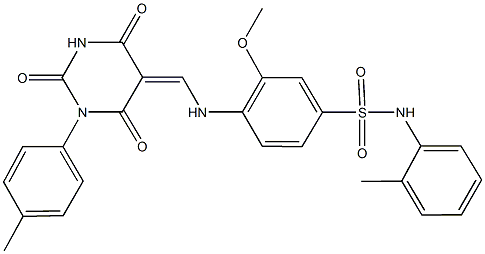 3-methoxy-N-(2-methylphenyl)-4-{[(1-(4-methylphenyl)-2,4,6-trioxotetrahydro-5(2H)-pyrimidinylidene)methyl]amino}benzenesulfonamide Structure