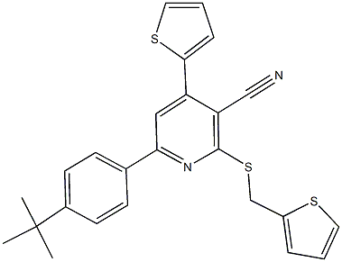 6-(4-tert-butylphenyl)-4-thien-2-yl-2-[(thien-2-ylmethyl)sulfanyl]nicotinonitrile Struktur