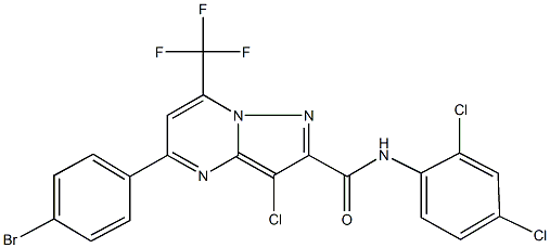 5-(4-bromophenyl)-3-chloro-N-(2,4-dichlorophenyl)-7-(trifluoromethyl)pyrazolo[1,5-a]pyrimidine-2-carboxamide,362498-93-9,结构式