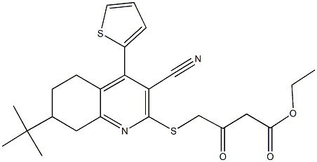 ethyl 4-[(7-tert-butyl-3-cyano-4-thien-2-yl-5,6,7,8-tetrahydroquinolin-2-yl)sulfanyl]-3-oxobutanoate 化学構造式