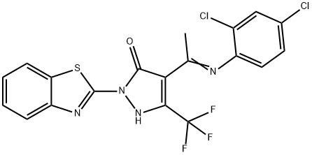 2-(1,3-benzothiazol-2-yl)-4-[N-(2,4-dichlorophenyl)ethanimidoyl]-5-(trifluoromethyl)-1,2-dihydro-3H-pyrazol-3-one Structure