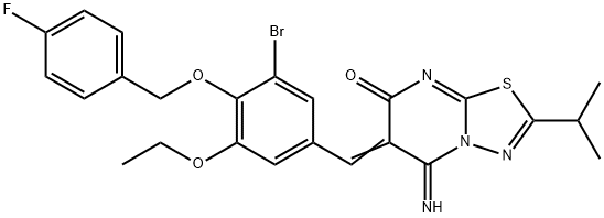 6-{3-bromo-5-ethoxy-4-[(4-fluorobenzyl)oxy]benzylidene}-5-imino-2-isopropyl-5,6-dihydro-7H-[1,3,4]thiadiazolo[3,2-a]pyrimidin-7-one Structure