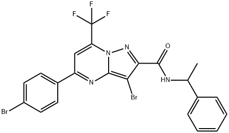 3-bromo-5-(4-bromophenyl)-N-(1-phenylethyl)-7-(trifluoromethyl)pyrazolo[1,5-a]pyrimidine-2-carboxamide,362589-30-8,结构式