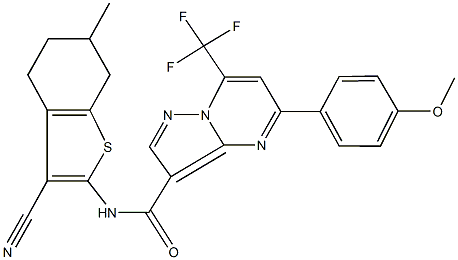 N-(3-cyano-6-methyl-4,5,6,7-tetrahydro-1-benzothien-2-yl)-5-(4-methoxyphenyl)-7-(trifluoromethyl)pyrazolo[1,5-a]pyrimidine-3-carboxamide,362590-36-1,结构式