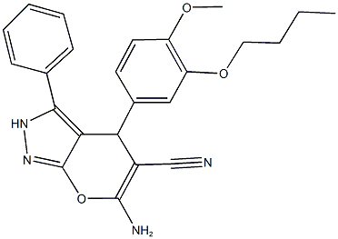 6-amino-4-(3-butoxy-4-methoxyphenyl)-3-phenyl-2,4-dihydropyrano[2,3-c]pyrazole-5-carbonitrile|