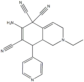 6-amino-2-ethyl-8-(4-pyridinyl)-2,3,8,8a-tetrahydro-5,5,7(1H)-isoquinolinetricarbonitrile Struktur