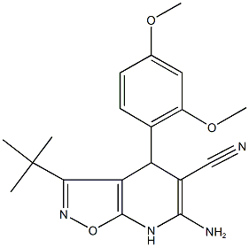 6-amino-3-tert-butyl-4-(2,4-dimethoxyphenyl)-4,7-dihydroisoxazolo[5,4-b]pyridine-5-carbonitrile Struktur
