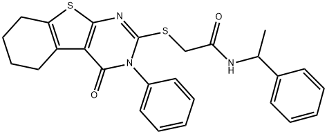 2-[(4-oxo-3-phenyl-3,4,5,6,7,8-hexahydro[1]benzothieno[2,3-d]pyrimidin-2-yl)sulfanyl]-N-(1-phenylethyl)acetamide Structure
