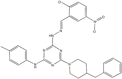 2-chloro-5-nitrobenzaldehyde [4-(4-benzyl-1-piperidinyl)-6-(4-toluidino)-1,3,5-triazin-2-yl]hydrazone|