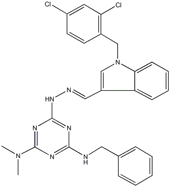 1-(2,4-dichlorobenzyl)-1H-indole-3-carbaldehyde [4-(benzylamino)-6-(dimethylamino)-1,3,5-triazin-2-yl]hydrazone Struktur