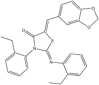 5-(1,3-benzodioxol-5-ylmethylene)-3-(2-ethylphenyl)-2-[(2-ethylphenyl)imino]-1,3-thiazolidin-4-one Struktur