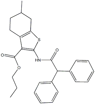 propyl 2-[(diphenylacetyl)amino]-6-methyl-4,5,6,7-tetrahydro-1-benzothiophene-3-carboxylate 结构式