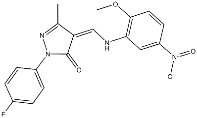 2-(4-fluorophenyl)-4-({5-nitro-2-methoxyanilino}methylene)-5-methyl-2,4-dihydro-3H-pyrazol-3-one Struktur