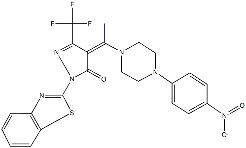 2-(1,3-benzothiazol-2-yl)-4-[1-(4-{4-nitrophenyl}-1-piperazinyl)ethylidene]-5-(trifluoromethyl)-2,4-dihydro-3H-pyrazol-3-one,362680-45-3,结构式