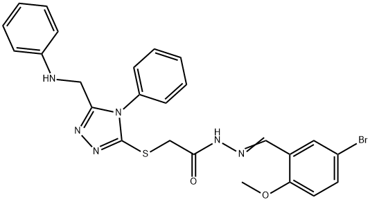 2-{[5-(anilinomethyl)-4-phenyl-4H-1,2,4-triazol-3-yl]sulfanyl}-N'-(5-bromo-2-methoxybenzylidene)acetohydrazide 结构式