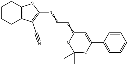 2-{[2-(2,2-dimethyl-6-phenyl-4H-1,3-dioxin-4-ylidene)ethylidene]amino}-4,5,6,7-tetrahydro-1-benzothiophene-3-carbonitrile,362688-02-6,结构式