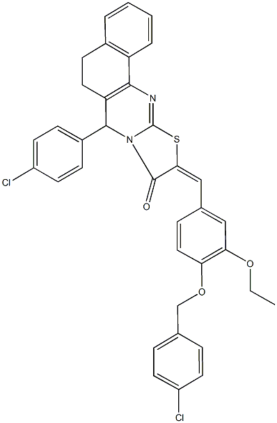 10-{4-[(4-chlorobenzyl)oxy]-3-ethoxybenzylidene}-7-(4-chlorophenyl)-5,7-dihydro-6H-benzo[h][1,3]thiazolo[2,3-b]quinazolin-9(10H)-one 化学構造式