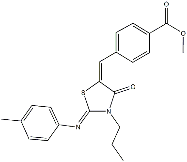 methyl 4-({2-[(4-methylphenyl)imino]-4-oxo-3-propyl-1,3-thiazolidin-5-ylidene}methyl)benzoate 化学構造式