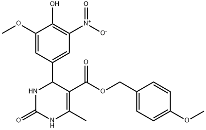 4-methoxybenzyl 4-{4-hydroxy-3-nitro-5-methoxyphenyl}-6-methyl-2-oxo-1,2,3,4-tetrahydro-5-pyrimidinecarboxylate 化学構造式