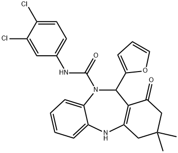 N-(3,4-dichlorophenyl)-11-(2-furyl)-3,3-dimethyl-1-oxo-1,2,3,4,5,11-hexahydro-10H-dibenzo[b,e][1,4]diazepine-10-carboxamide Structure