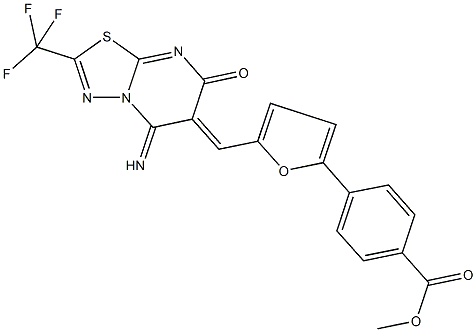 methyl 4-{5-[(5-imino-7-oxo-2-(trifluoromethyl)-5H-[1,3,4]thiadiazolo[3,2-a]pyrimidin-6(7H)-ylidene)methyl]-2-furyl}benzoate Struktur